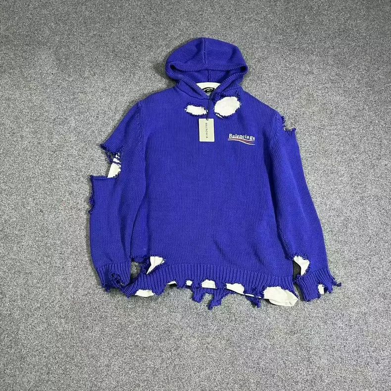 Balenciaga Balenciaga FW21 Logo Distressed Hooded Sweater - dmc Size US S / EU 44-46 / 1 - 1 Thumbnail