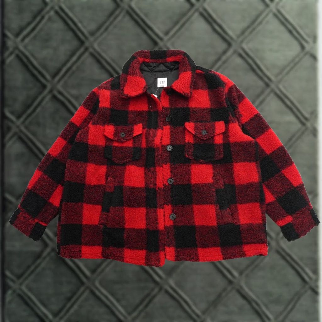 Gap GAP Womens Jacket 2XL Plaid Fleece Red Black Pockets Size XXL / US 16-18 / IT 52-54 - 1 Thumbnail