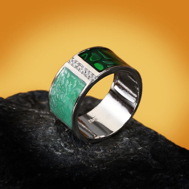 Jewelry Green Geometric Handmade Enamel Ring Size ONE SIZE - 3 Thumbnail