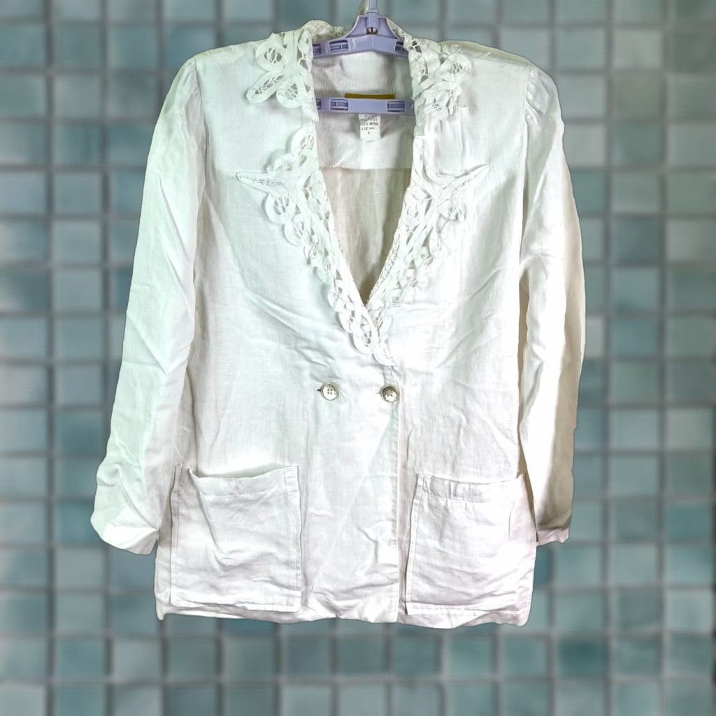 Vintage VINTAGE Jane Singer Blazer Jacket Womens Size 6 White Linen Blend Lightweight Notch Lapel Classic Fit City Designer Size M / US 6-8 / IT 42-44 - 1 Thumbnail