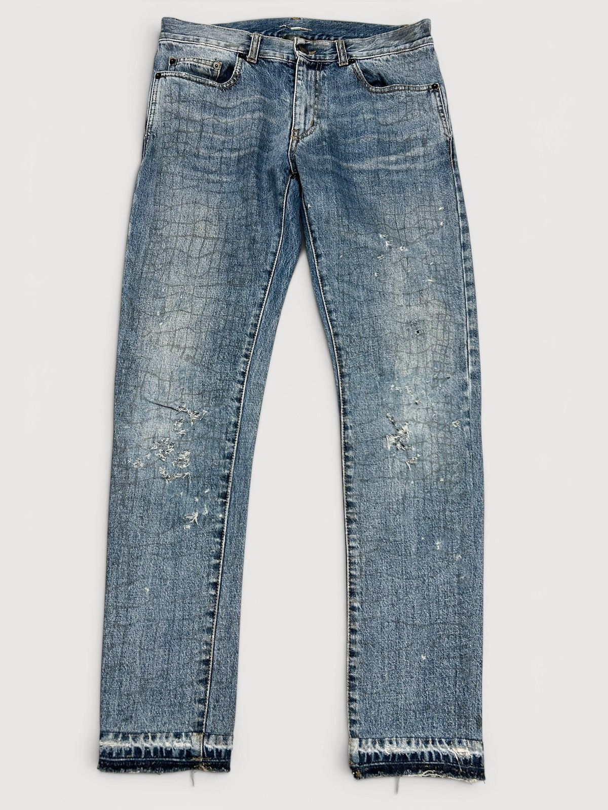 Saint Laurent Paris SS2019 Croc Print Distressed Denim Size US 30 / EU 46 - 1 Thumbnail