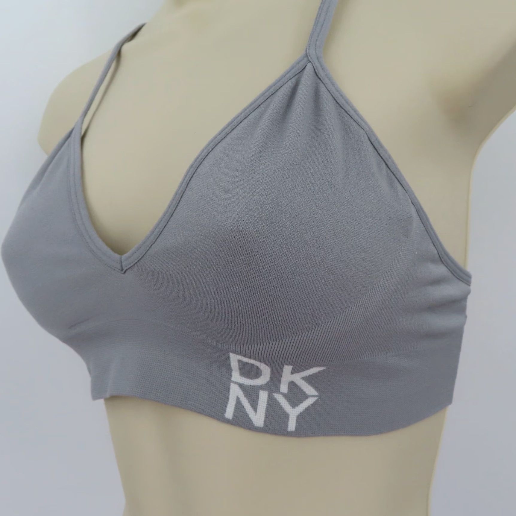 DKNY DKNY Womens Small 021987 Solid Gray White Logo Wireless Wire Free Bralette Bra Shirt? Size ONE SIZE - 3 Thumbnail