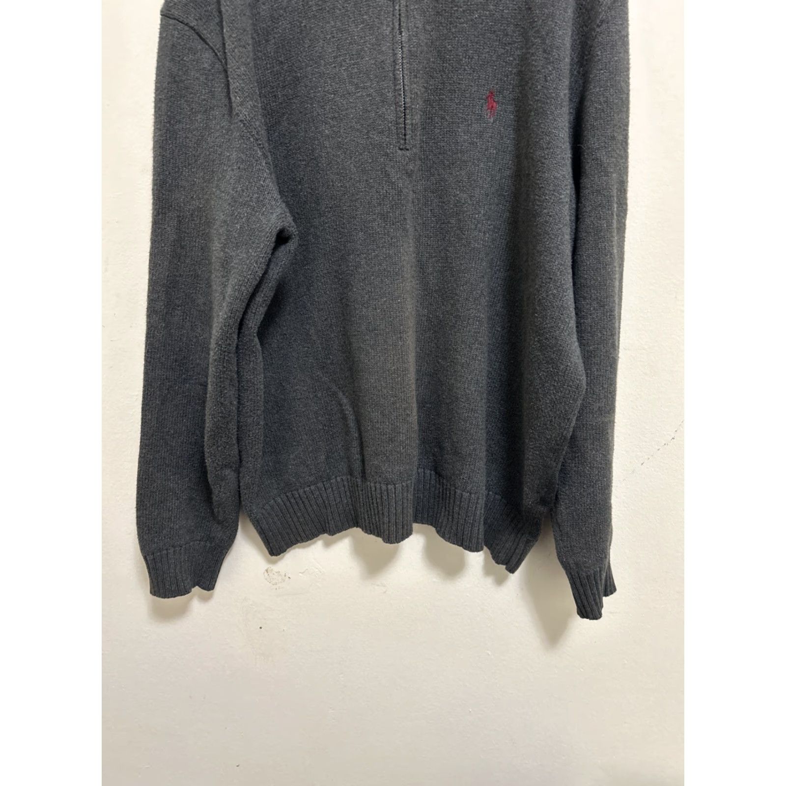 Polo Ralph Lauren VINTAGE Polo Ralph Lauren Sweater Mens L Gray Red Pony 1/4 Zip Pullover Cotton L/S Size US L / EU 52-54 / 3 - 3 Thumbnail