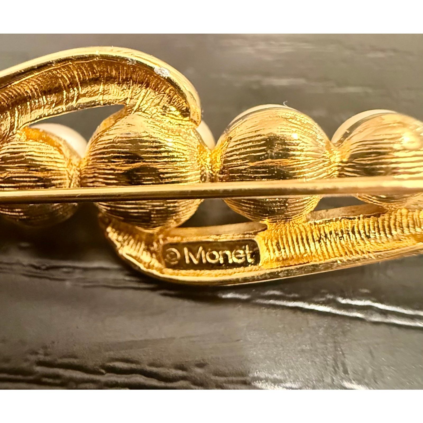 Monet Vintage Signed Monet Faux Pearl Gold Tone Leaf Brooch Size ONE SIZE - 3 Thumbnail