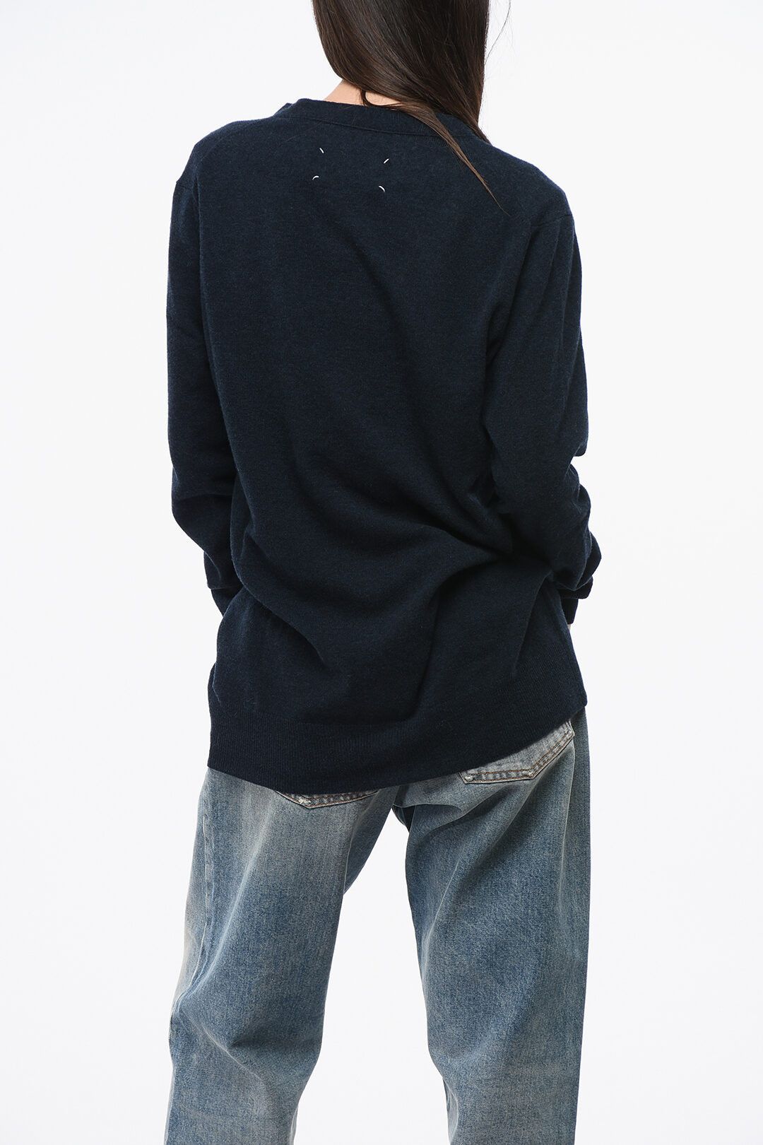 Maison Margiela og1mm0825 Wool & Nylon V-neck Cardigan in Blue Size L / US 10 / IT 46 - 2 Thumbnail