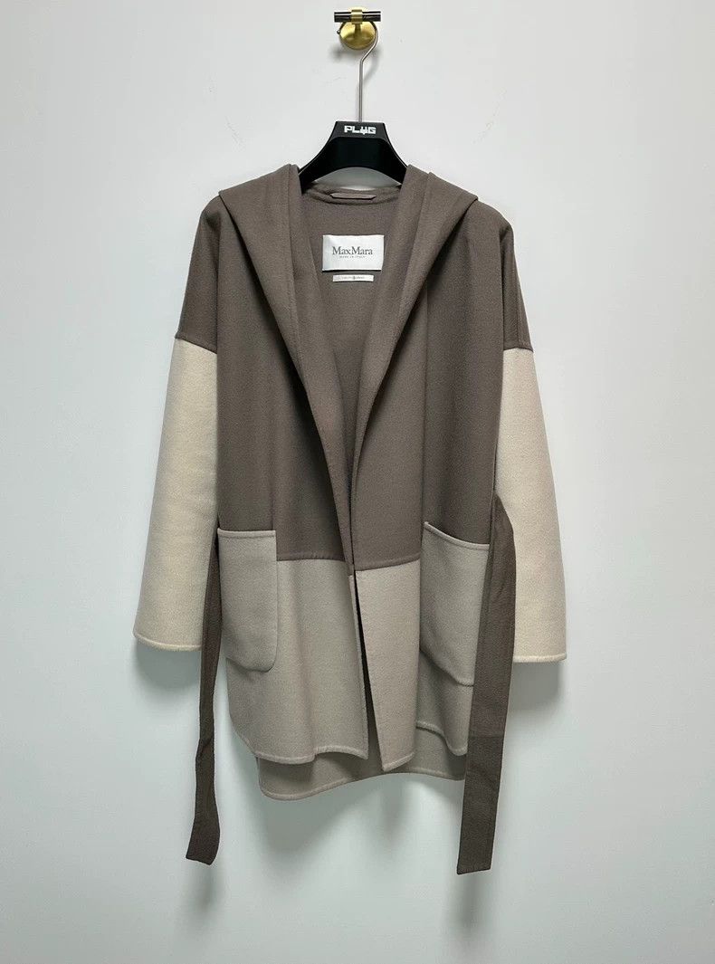 MaxMara Wool Hooded Coat Brown Beige