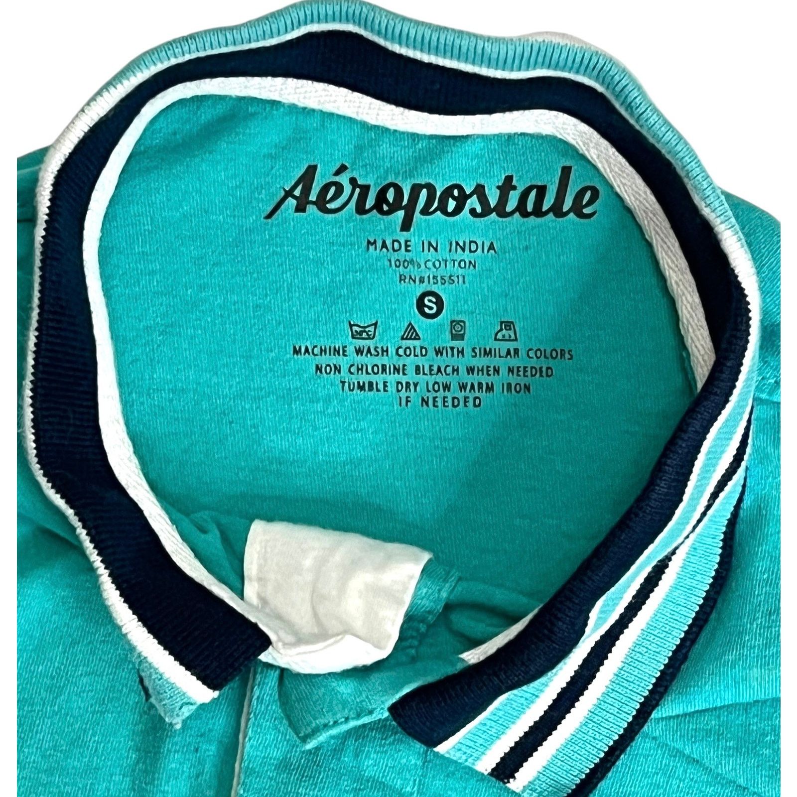 Aeropostale Aeropostale Men Polo Shirt Teal Blue Striped Collar A87 Logo Size US S / EU 44-46 / 1 - 8 Thumbnail