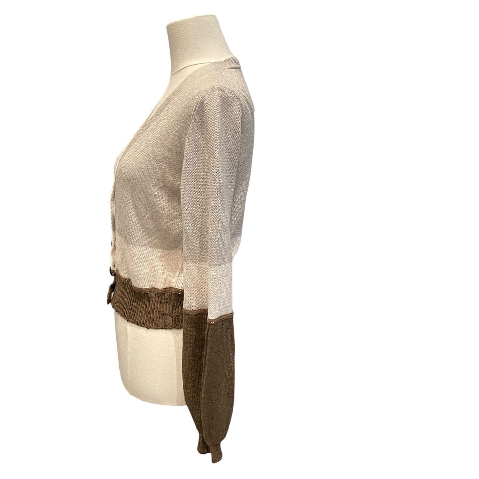 Brunello Cucinelli Brunello Cucinelli Brown Colour Block Sequin Cardigan Size:S Size S / US 4 / IT 40 - 3 Thumbnail