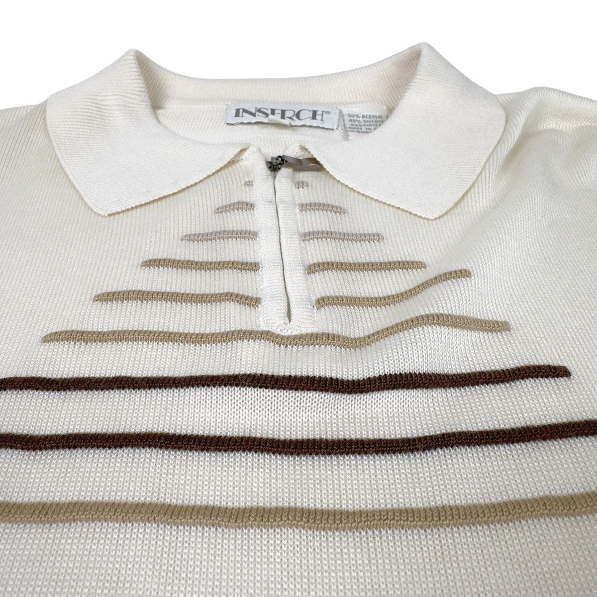 Vintage Vintage INSERCH Knit Polo Shirt Cream Geometric Pattern 90s Size US L / EU 52-54 / 3 - 2 Thumbnail