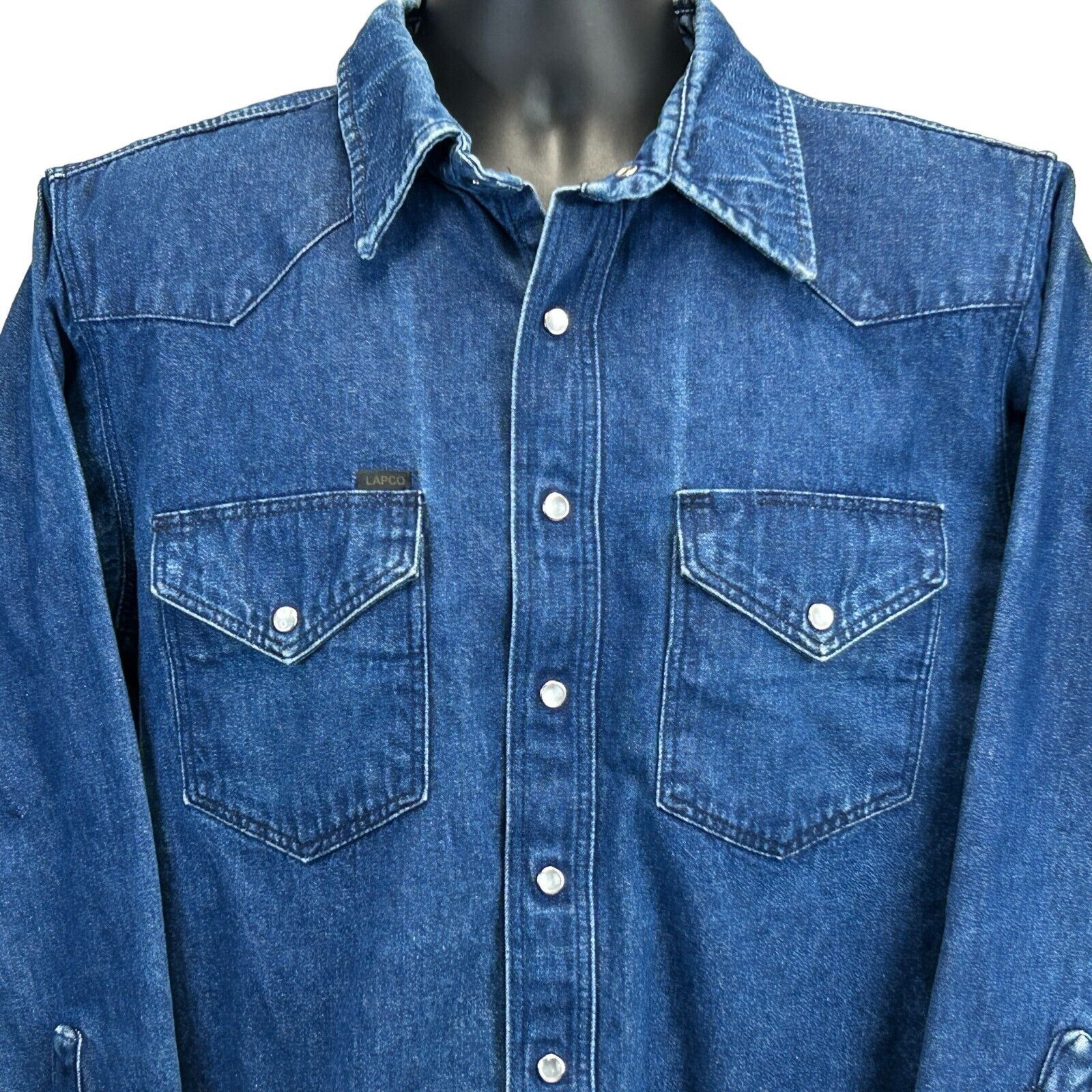 Vintage LAPCO Vintage 90s Pearl Snap Denim Shirt Jacket Shacket Blue