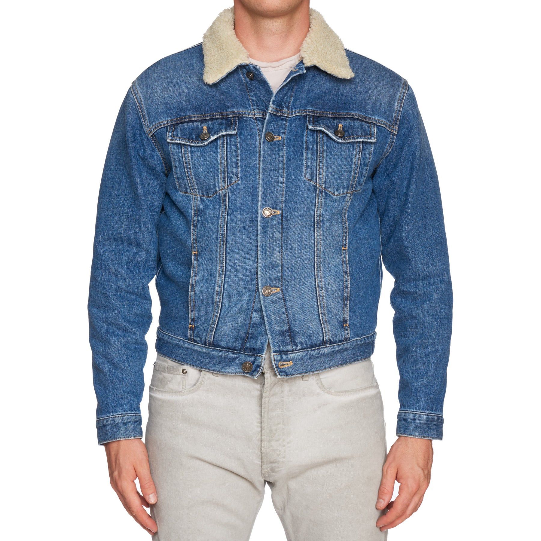 Givenchy GIVENCHY Paris Blue Denim Shearling Lined Trucker Jacket Size US L / EU 52-54 / 3 - 1 Thumbnail