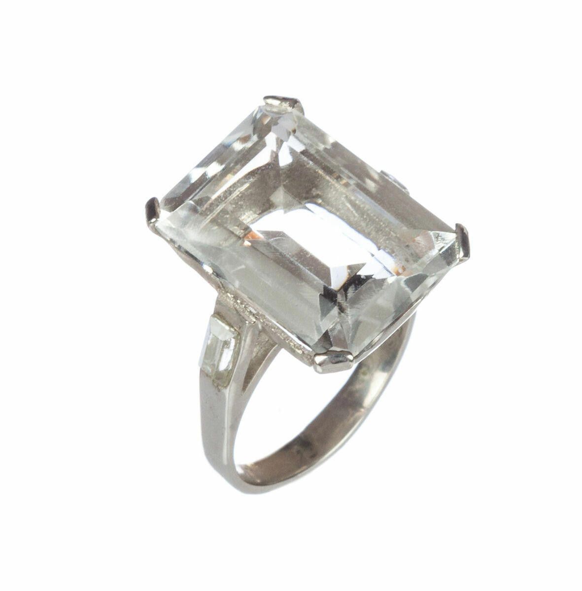 Designer Sterling Silver Emerald Rock Crystal Quartz Cocktail Ring Size ONE SIZE - 2 Thumbnail