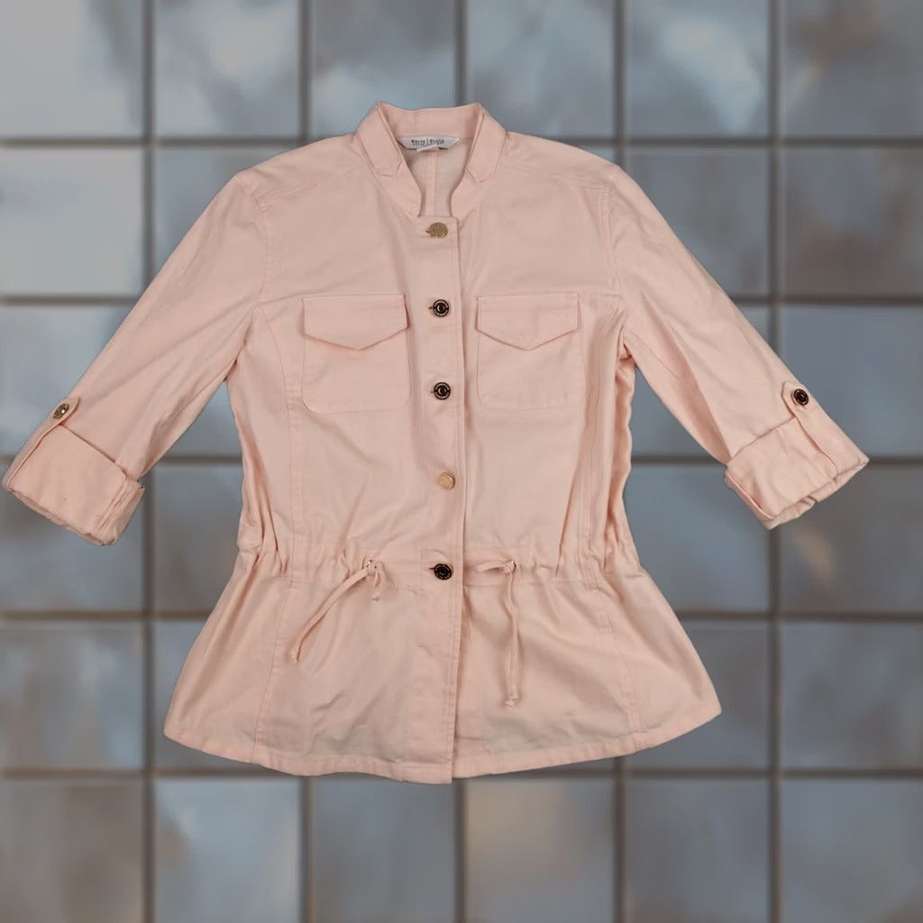 White House Black Market White House Black Market Blouse Shirt Womens 00 Pink Short Sleeve Roll Tab Button Front Front Button Collared Cotton Blouse Size XXS / US 00 / IT 34 - 1 Thumbnail