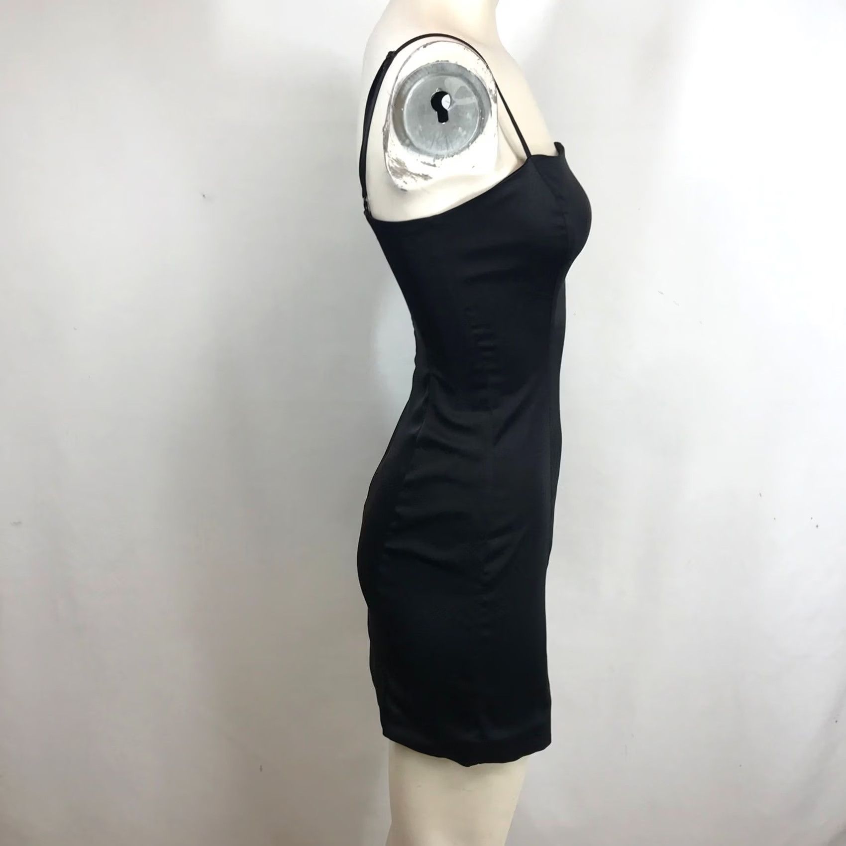 Vintage Sunday Best Aritzia Black Satin Square Neck Mini Bodycon Dress Size 2 90s Rock Party Cocktail Formal Sleeveless Zip Back Womens Size XS / US 0-2 / IT 36-38 - 4 Thumbnail