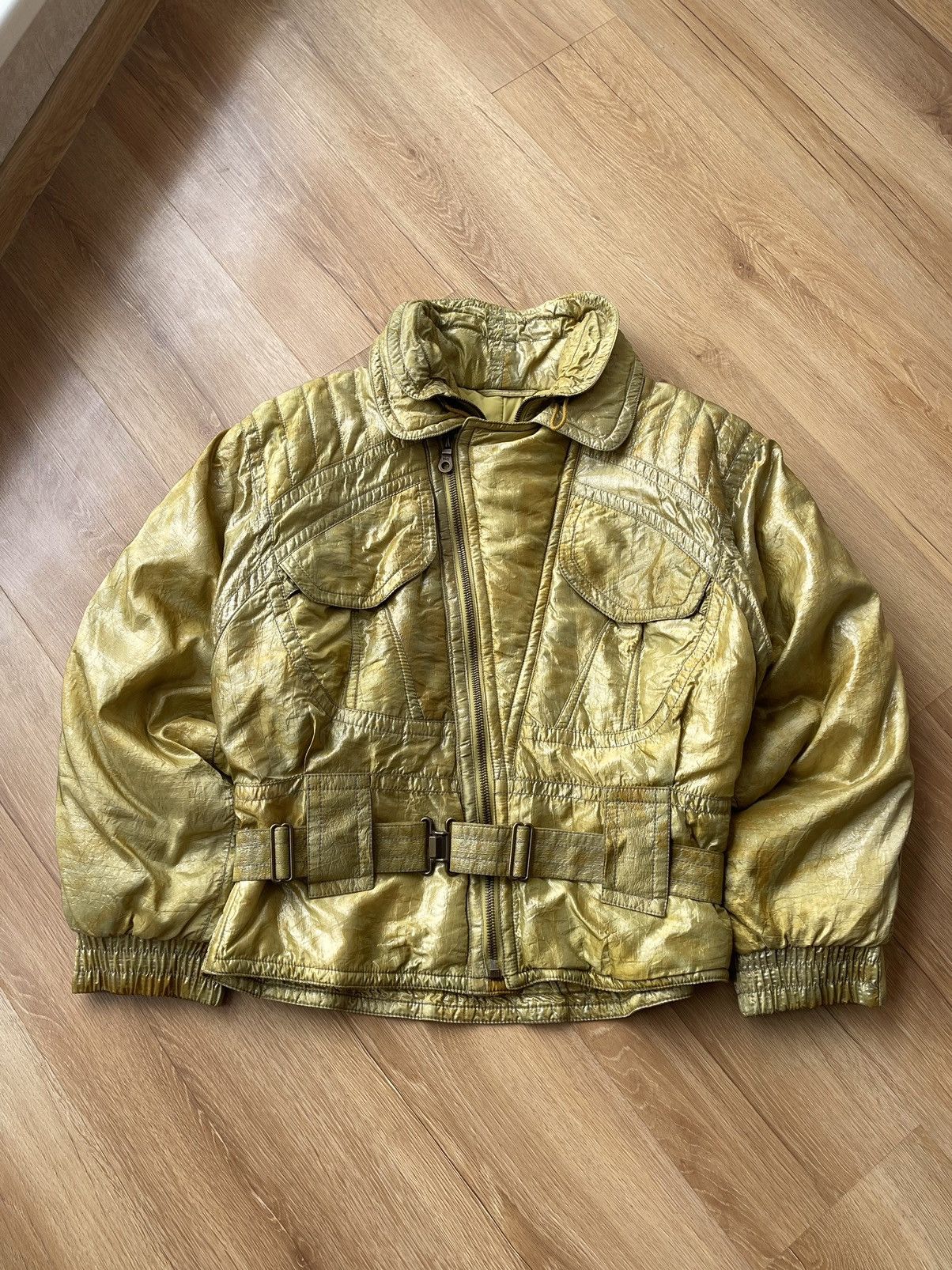 Vintage Emmegi Gold Cropped Ski Bomber Jacket Belted Riri