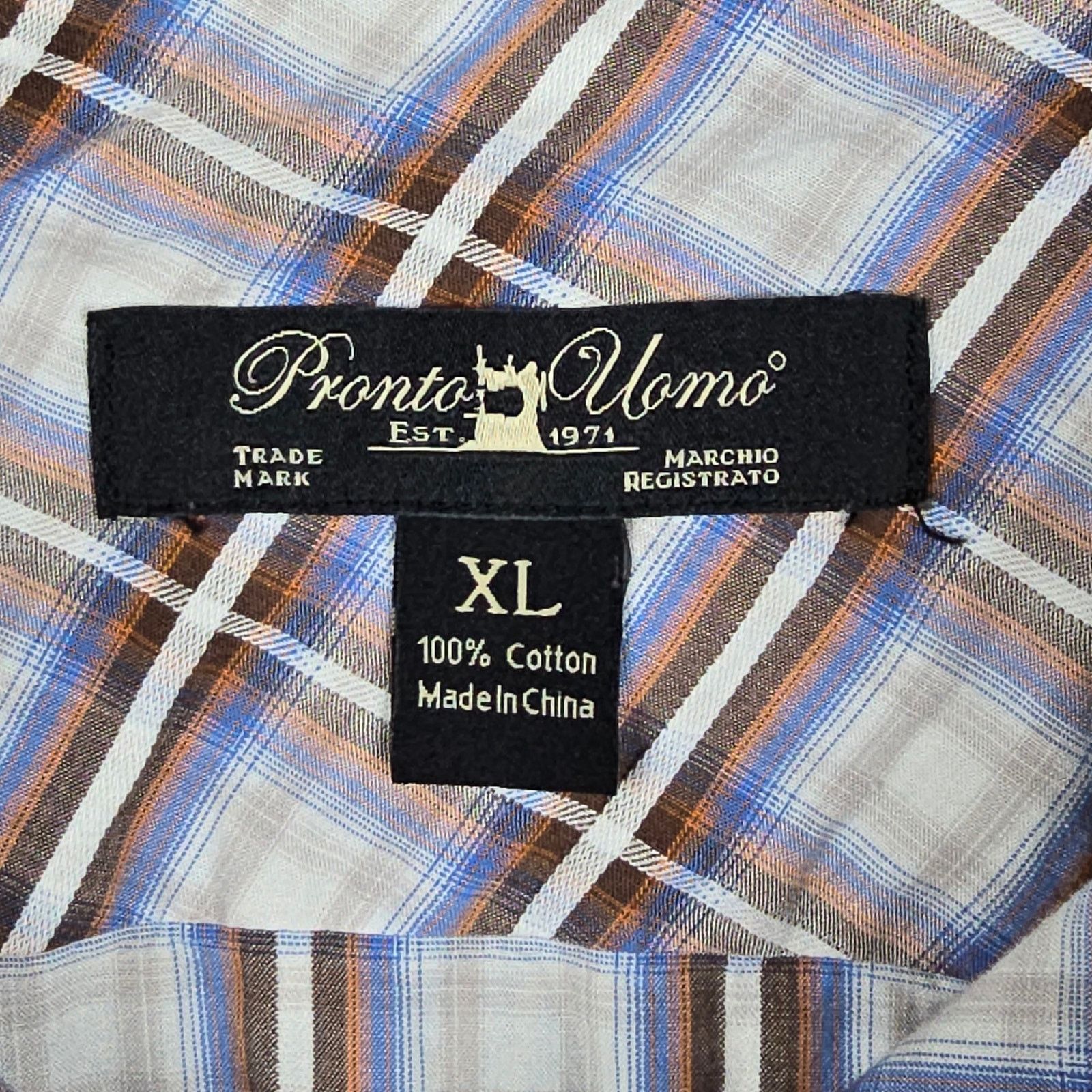 Pronto Uomo Pronto Uomo XL Long Slv Button Down Brown Blue Plaid Shirt Size US XL / EU 56 / 4 - 11 Thumbnail