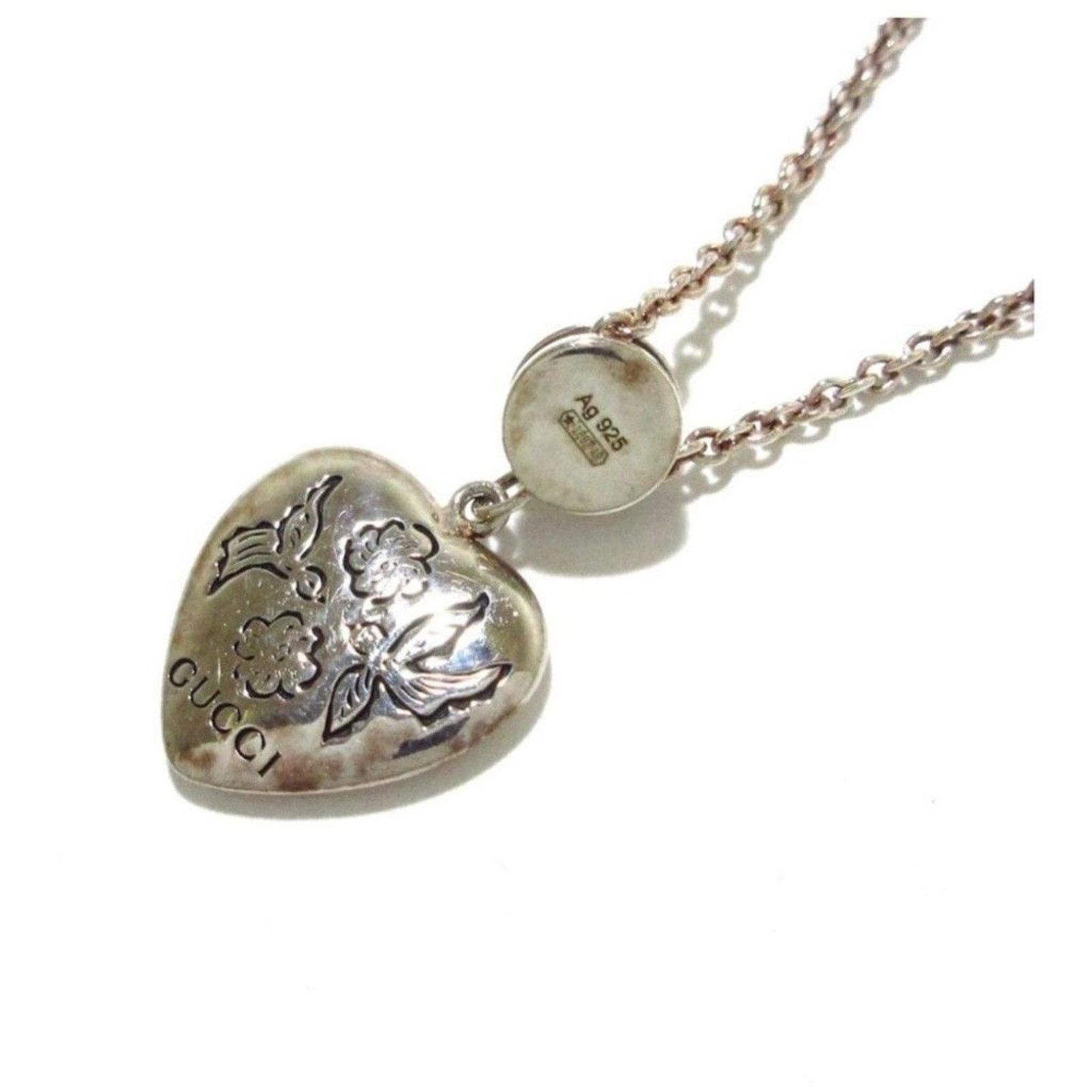 Gucci Gucci Sterling Silver Heart Necklace Pink Green Size ONE SIZE - 4 Thumbnail