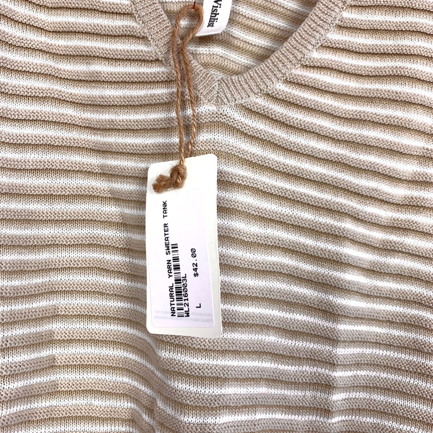 Vintage Wishlist Tan White Striped Ribbed V-Neck Sleeveless Shirt Tank Top Beige Large Women Cotton Tank Size L / US 10 / IT 46 - 4 Thumbnail