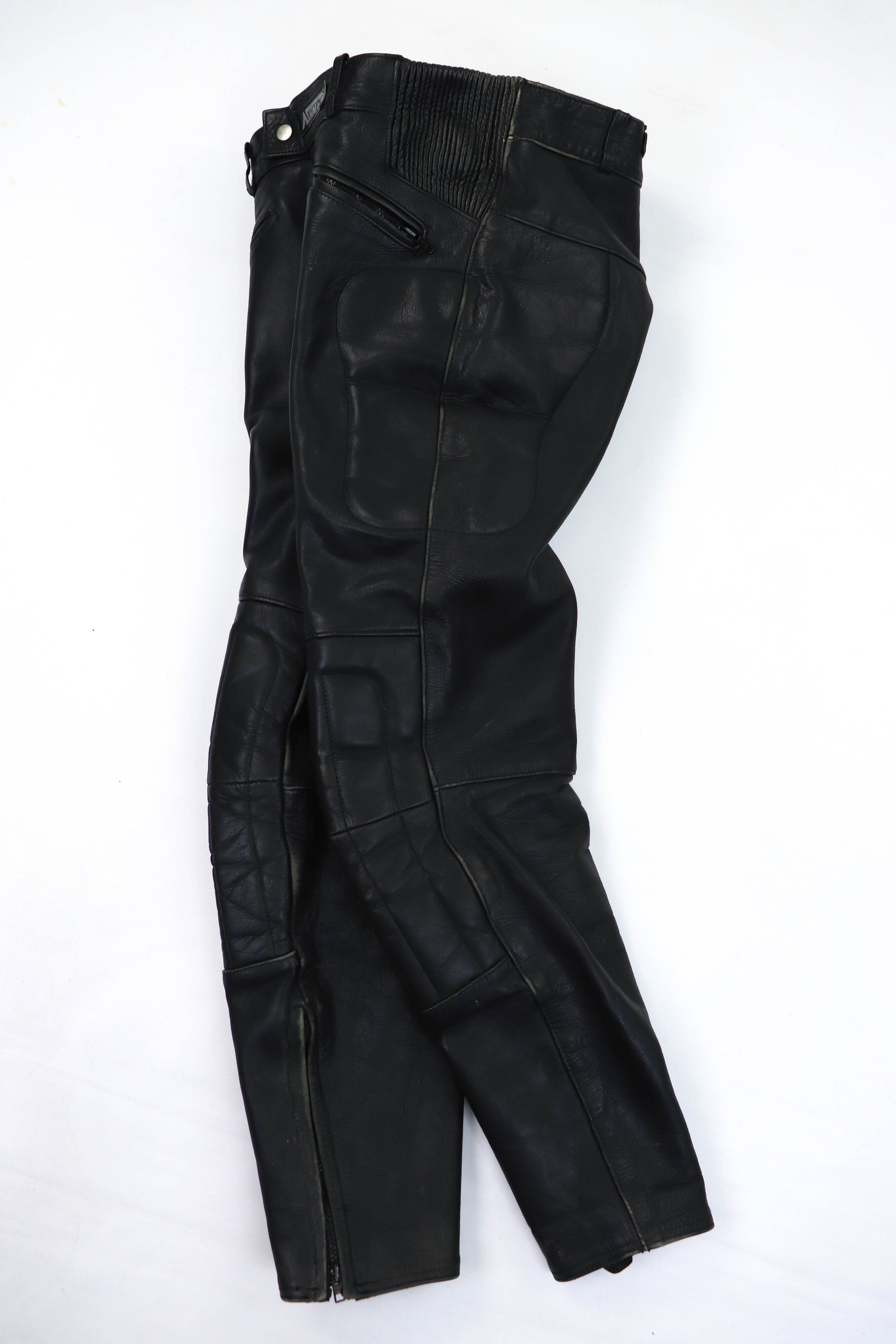 Genuine Leather 00s Vintage ASHMAN Black Genuine Cowhide Leather Biker Pants Size US 32 / EU 48 - 3 Thumbnail
