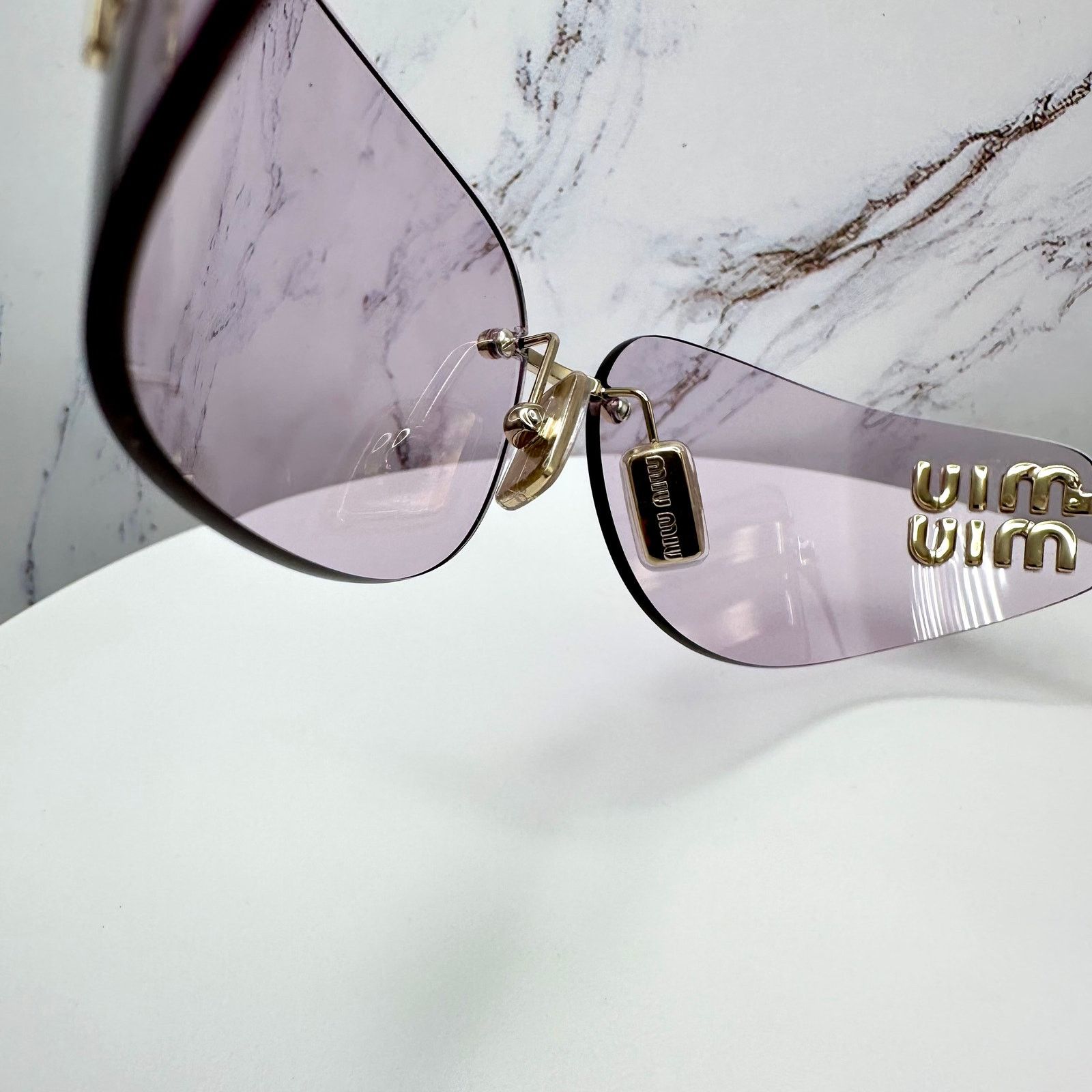 New MIU MIU Sunglasses Gold Pink Wrap AUTHENTIC Runway 2025