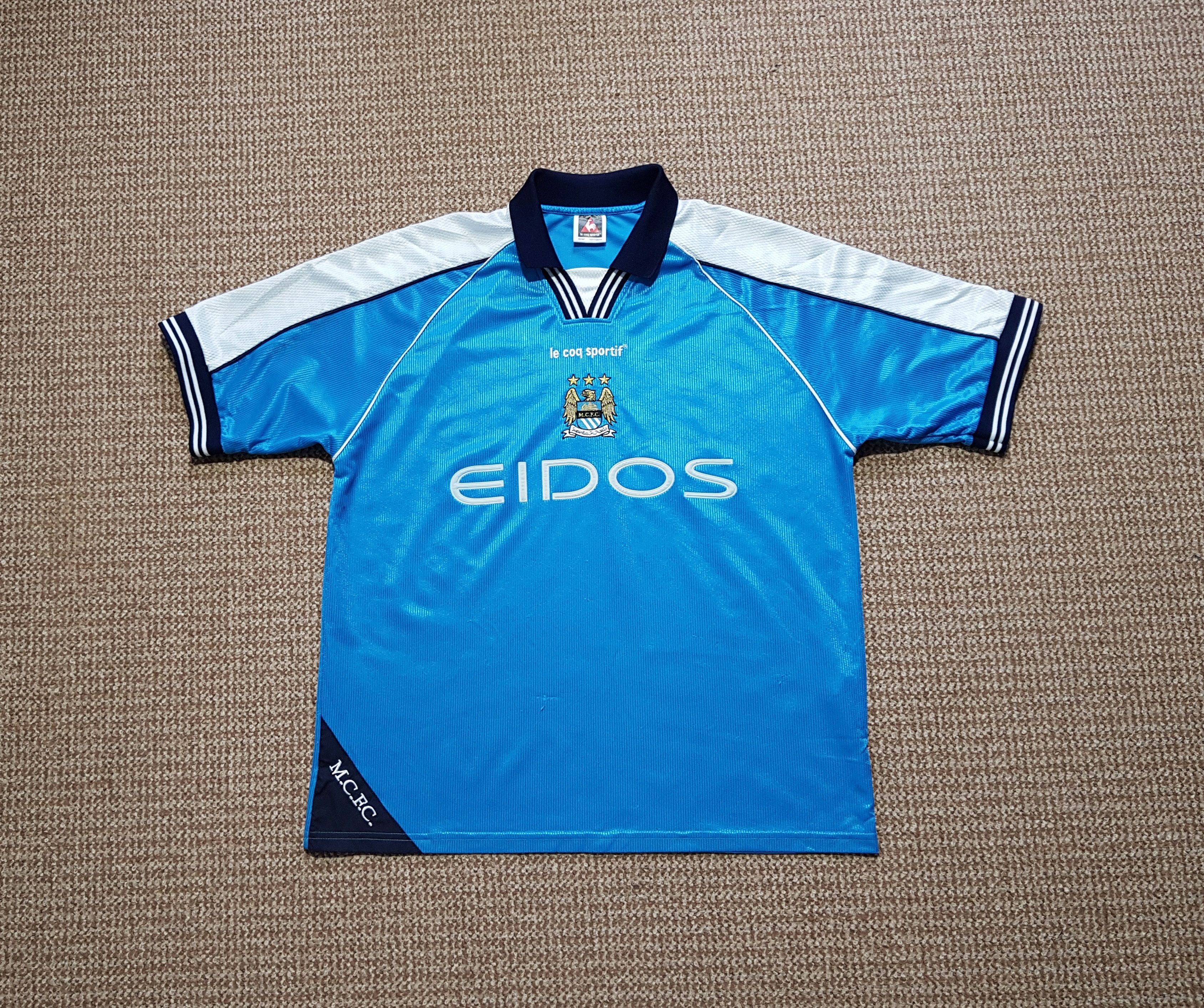 Le Coq Sportif Manchester City 1999-2001 Vintage Football Soccer Jersey XL Size US XL / EU 56 / 4 - 1 Thumbnail