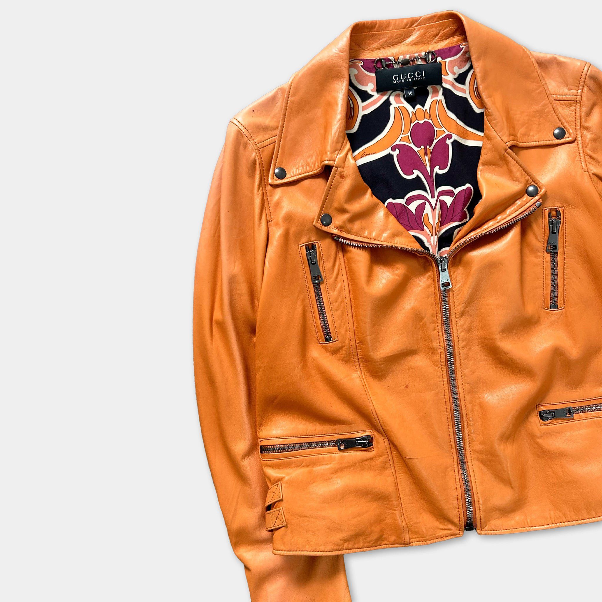Gucci Gucci 2007 Orange Leather Jacket Size US S / EU 44-46 / 1 - 2 Thumbnail