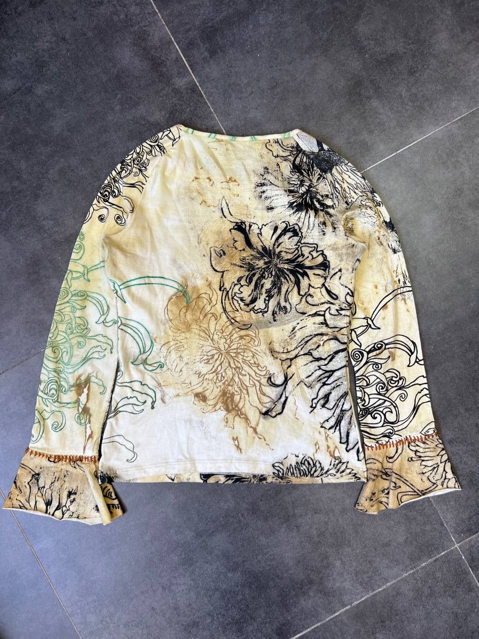 Roberto Cavalli vintage Roberto Cavalli Flowers ink print y2k Top Size S / US 4 / IT 40 - 6 Thumbnail