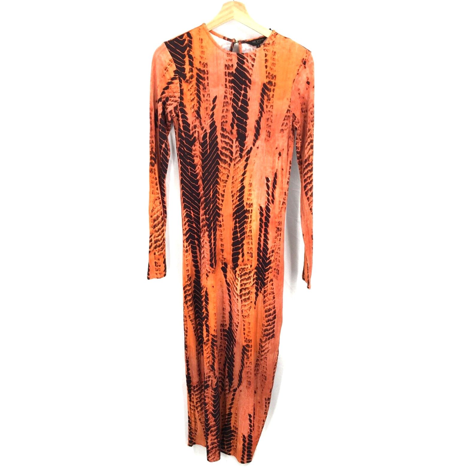 image of Ted Baker Miraeya Long-Sleeve Bodycon Maxi Dress Burnt Orange Snakeskin 1 Us 4 in White, Women's (S