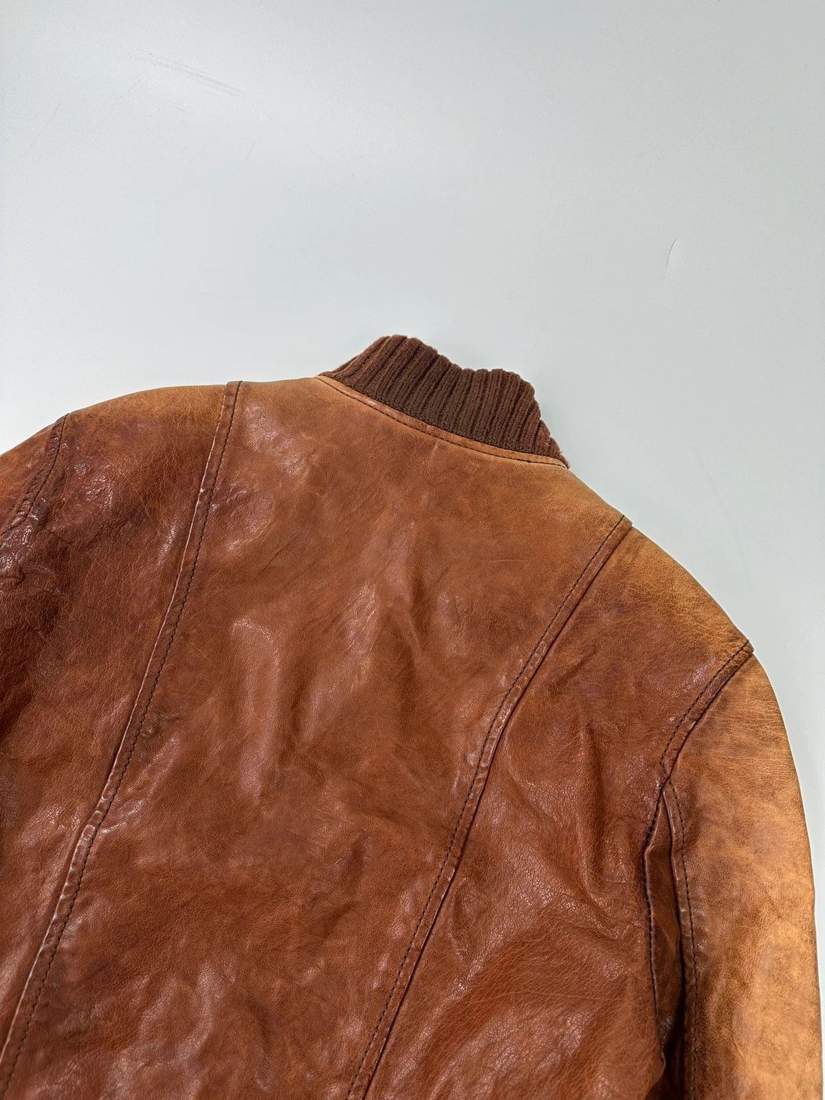 Dolce & Gabbana Dolce Gabbana Brown Faded Chunky Wool Collar Leather Jacket Size US S / EU 44-46 / 1 - 6 Thumbnail