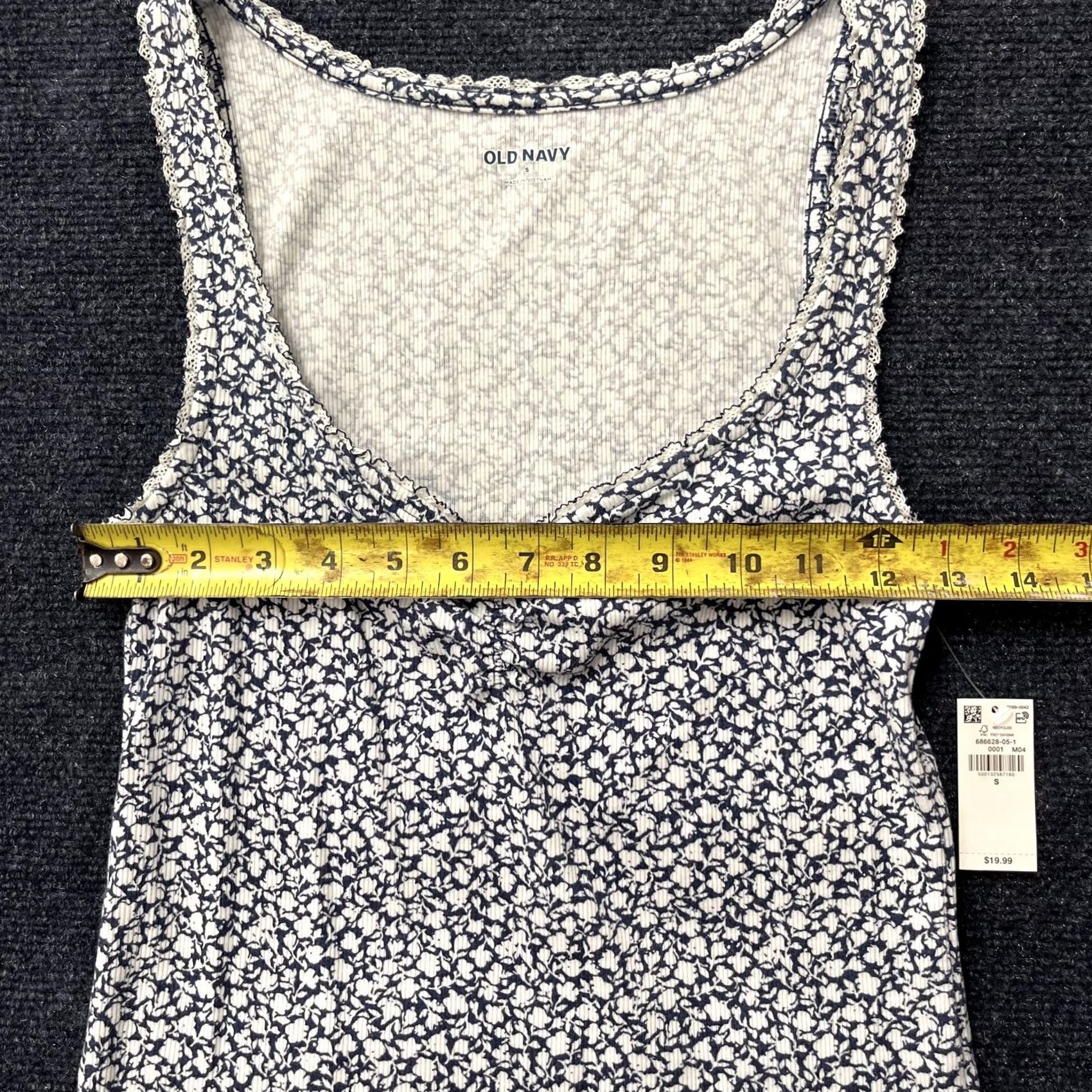 Old Navy Old Navy Tank Top Womens S Blue Floral Scoop Neck Ruffle Trim Stretch Ribbed Size S / US 4 / IT 40 - 7 Thumbnail