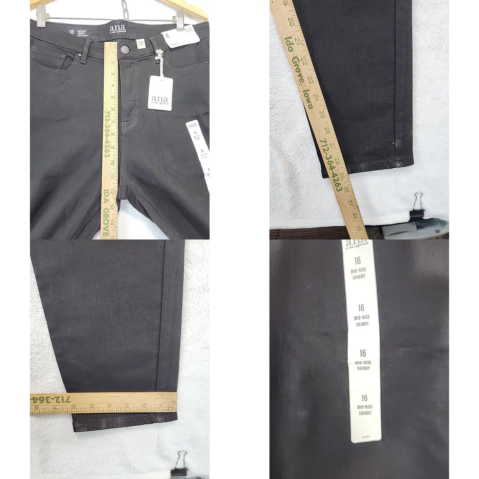 Denime A.N.A Jeans Women's Size 16 Black Mid Rise Skinny Denim 5-Pocket Stretch Seat Zipper Button Comfortable Size 38" / US 16 / IT 52 - 8 Thumbnail