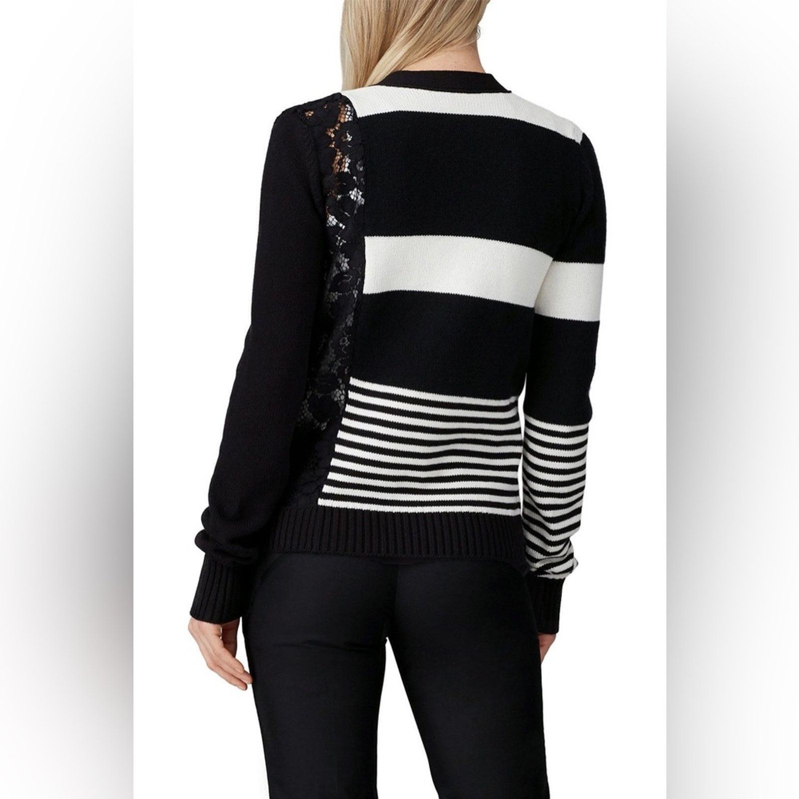 No. 21 No. 21 Size 2 Black and White Striped Lace Cardigan Size XS / US 0-2 / IT 36-38 - 3 Thumbnail