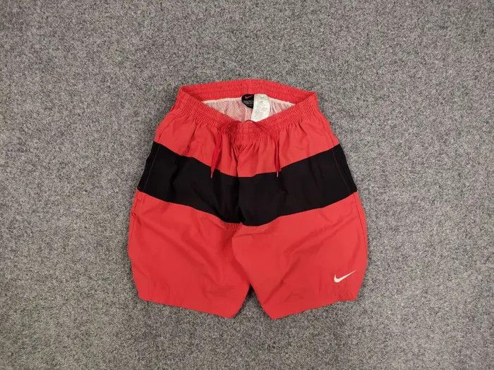 Nike Vintage 90's Nike Big Swoosh Logo Nylon Red Light Shorts Size US 34 / EU 50 - 1 Thumbnail