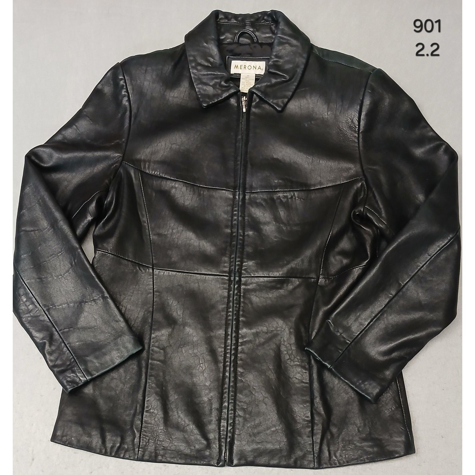Merona Merona (Medium) Women's Black Genuine Leather Zip Jacket Size M / US 6-8 / IT 42-44 - 1 Thumbnail