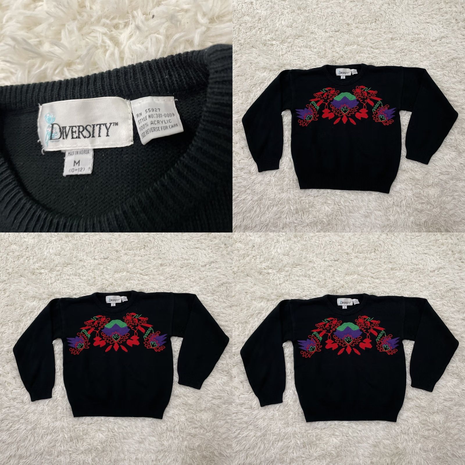 Vintage DIVERSITY Floral Vintage Sweater Women M Black Red Purple Knit Raglan M Size M / US 6-8 / IT 42-44 - 10 Thumbnail