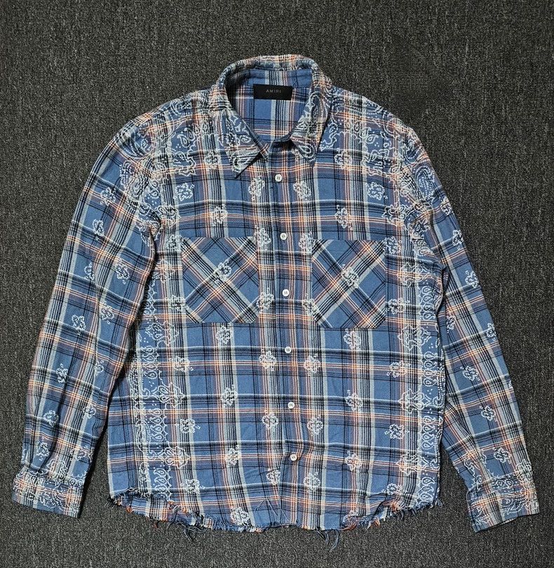 Amiri Bandana Print Fringe Button-Up Shirt-yf