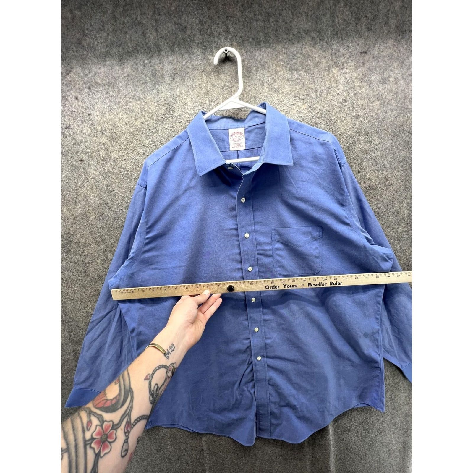 Brooks Brothers Brooks Brothers Dress Shirt Mens 17.5 Blue Solid Classic Fit Cotton Shirt Size 48R - 3 Thumbnail