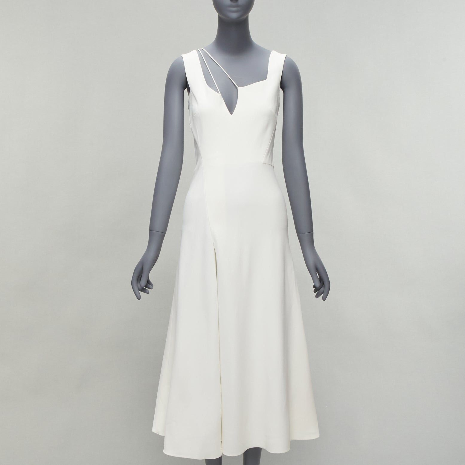 Victoria Beckham VICTORIA BECKHAM white asymmetric straps bias cut A-line knee dress UK8 S Size S / US 4 / IT 40 - 1 Thumbnail