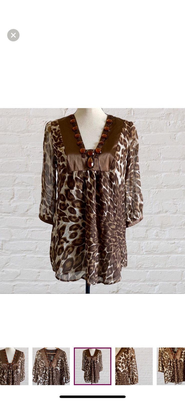 I.N.C INC INTERNATIONAL SILK LEOPARD EMBELLISHED BEADED TOP Size XS / US 0-2 / IT 36-38 - 5 Thumbnail