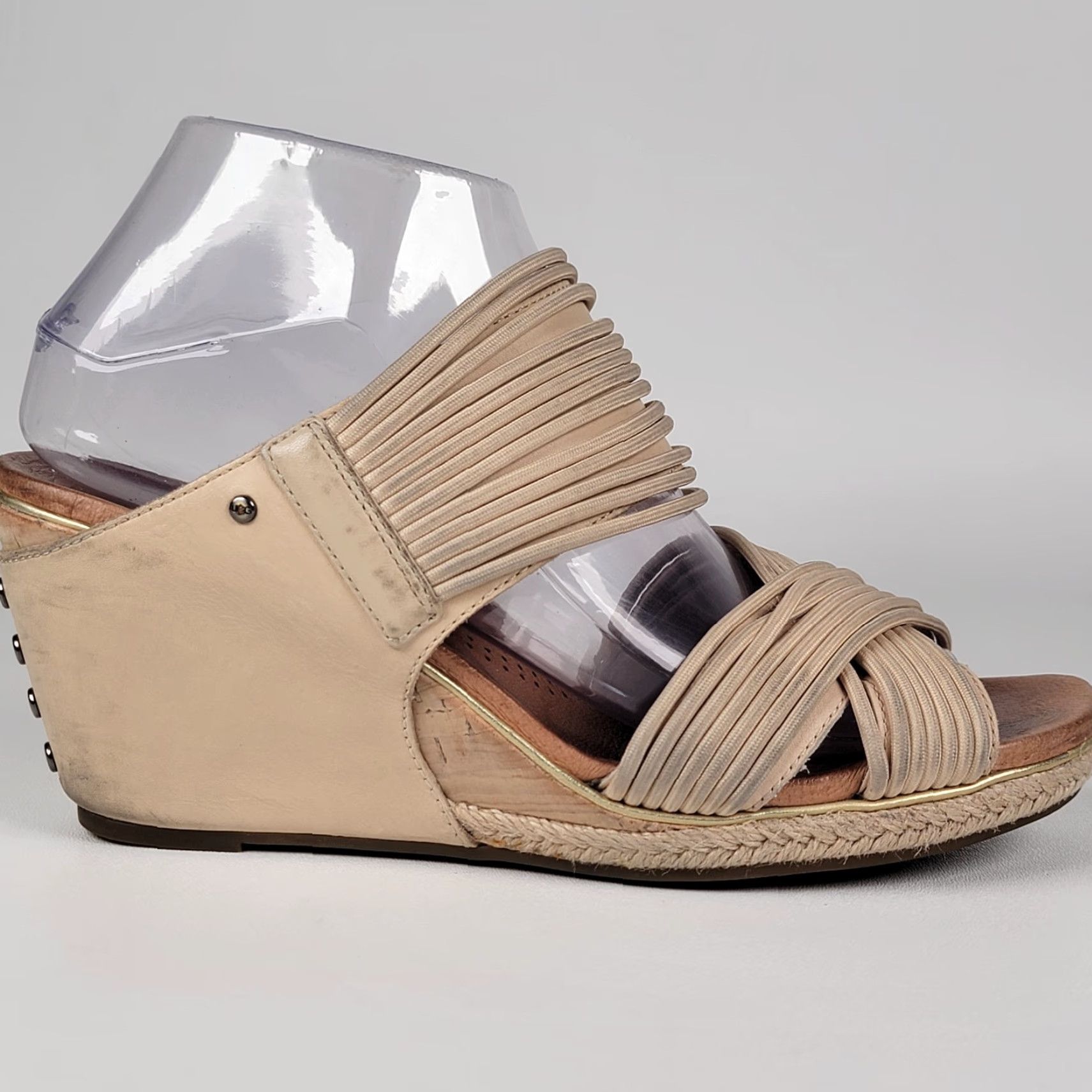 Ugg UGG Hilarie Wedge Sandals Beige US 8 / 39 EU Slip On Leather Sandal Women Womens Summer High Wedge Pattern Solid Australia Theme Size US 6 / IT 36 - 4 Thumbnail