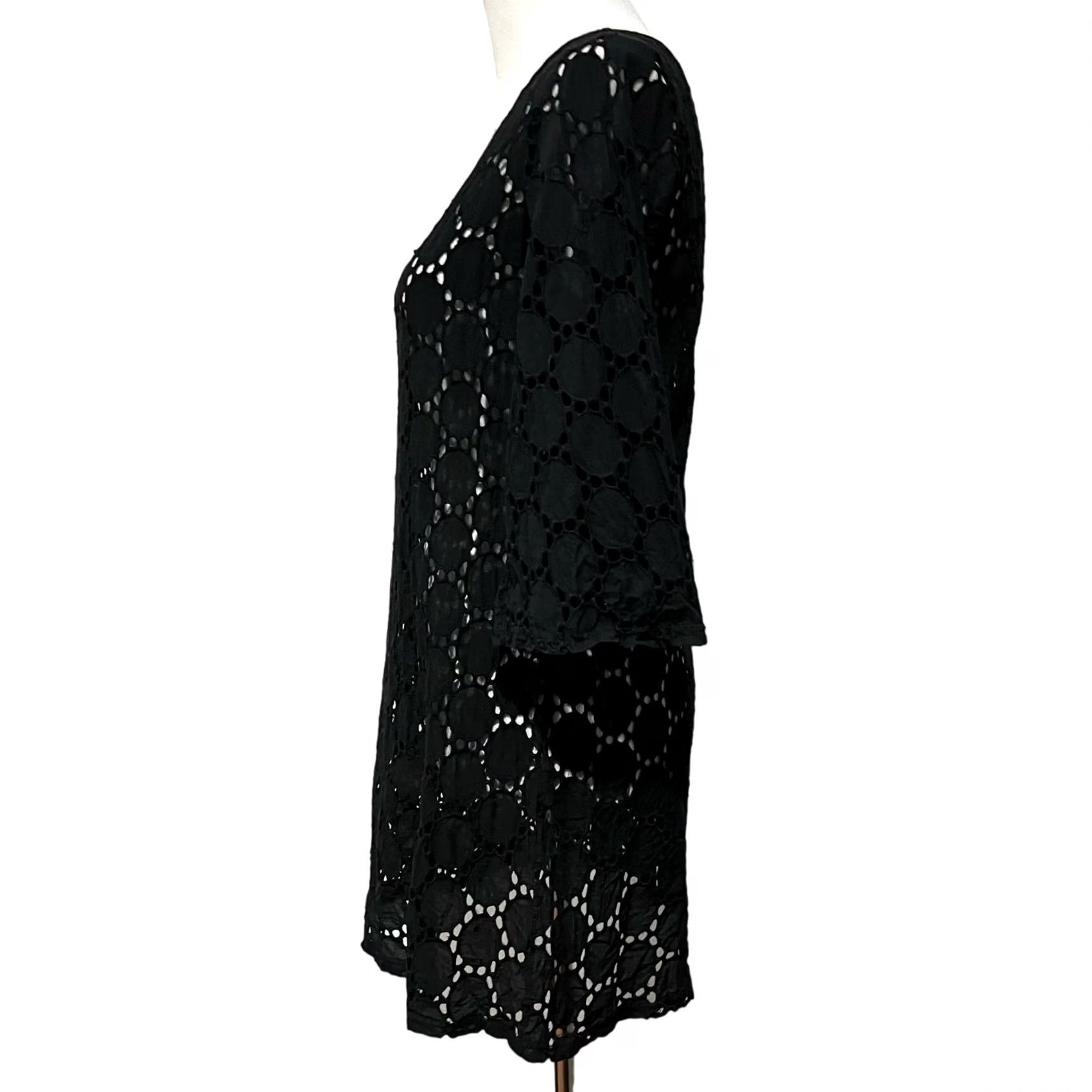 Vintage Jordan Taylor Women's Black Eyelet Lace Cover Up Mini Dress 100% Cotton Size M Size M / US 6-8 / IT 42-44 - 4 Thumbnail