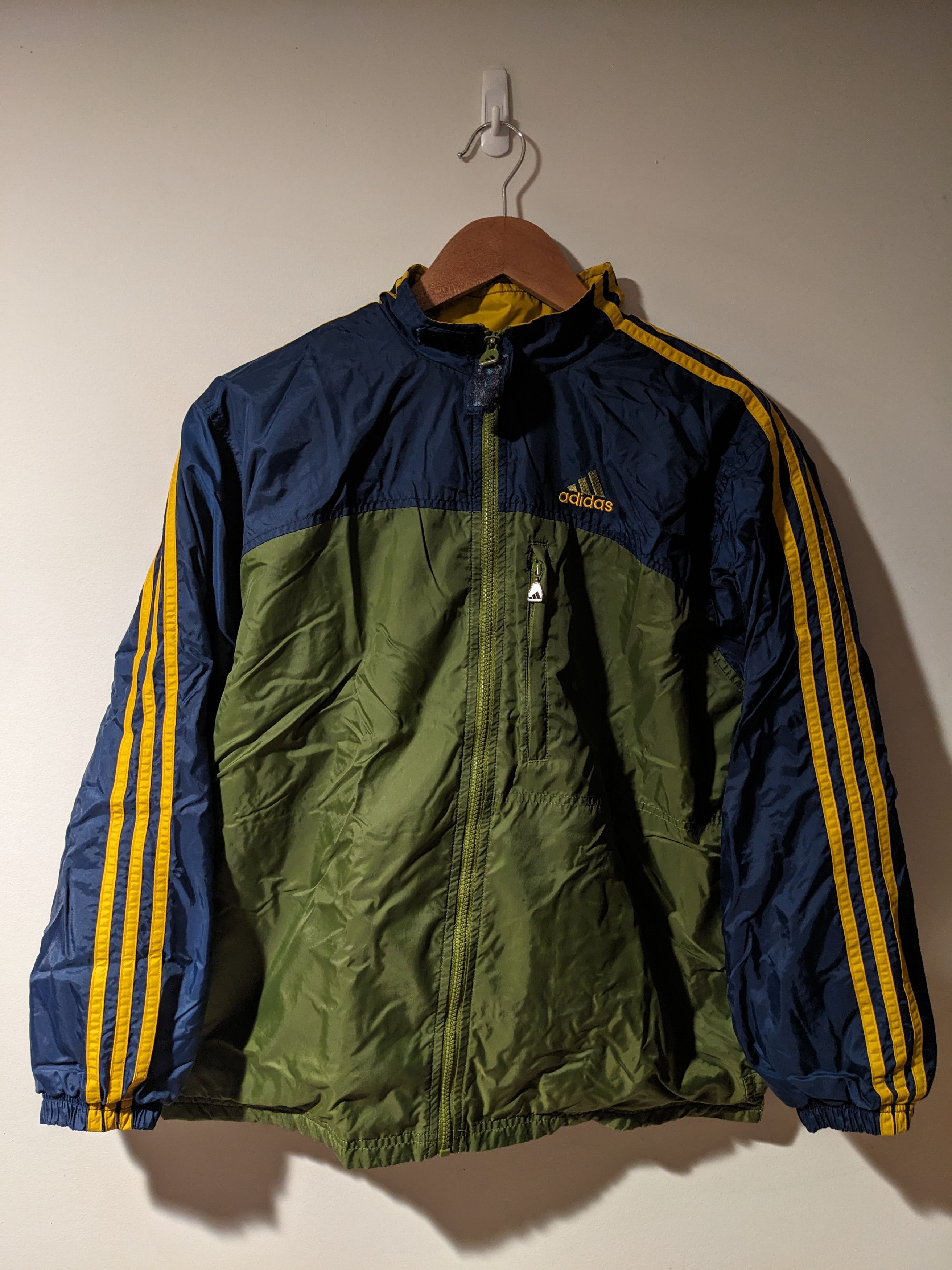 Adidas × Vintage Vintage 90s Adidas Green Kids Large Full Zip Windbreaker Size US L / EU 52-54 / 3 - 1 Thumbnail