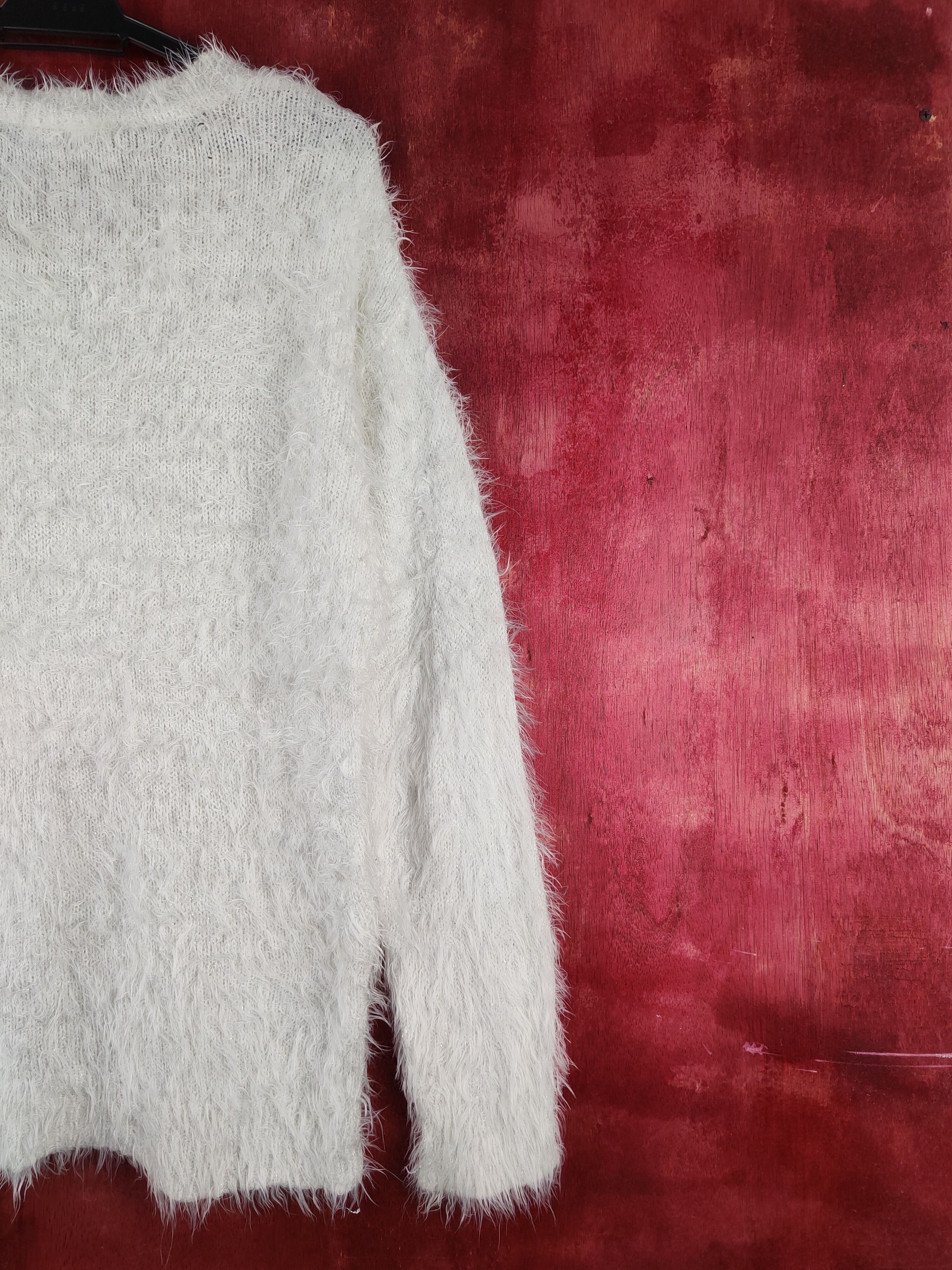 Homespun Knitwear Shoo La Roo White Shag Shaggy Fur Mohair Knitwear #S2109 Size L / US 10 / IT 46 - 9 Thumbnail
