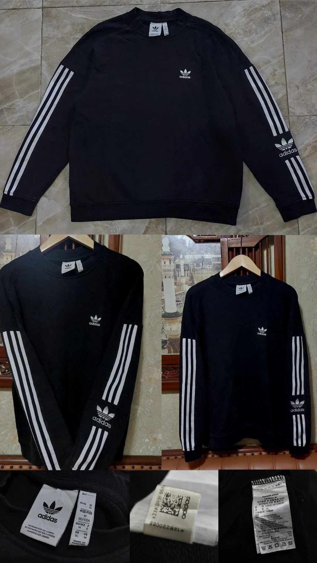 Adidas Crewneck Adidas Black Ringer 3 Stripes Size US XL / EU 56 / 4 - 8 Thumbnail