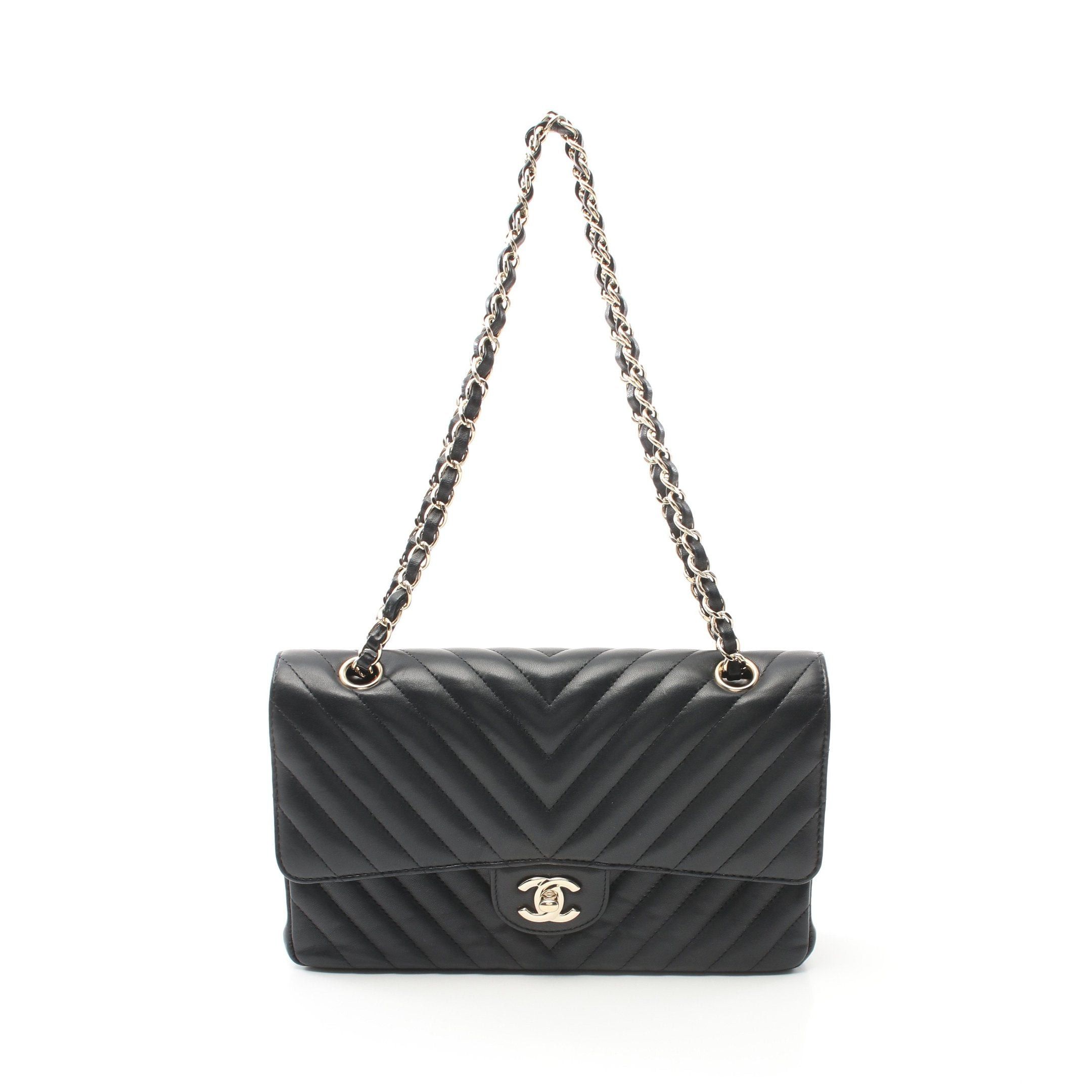 Chanel Chevron V-Stitch Double Flap Chain Shoulder Bag Lambskin