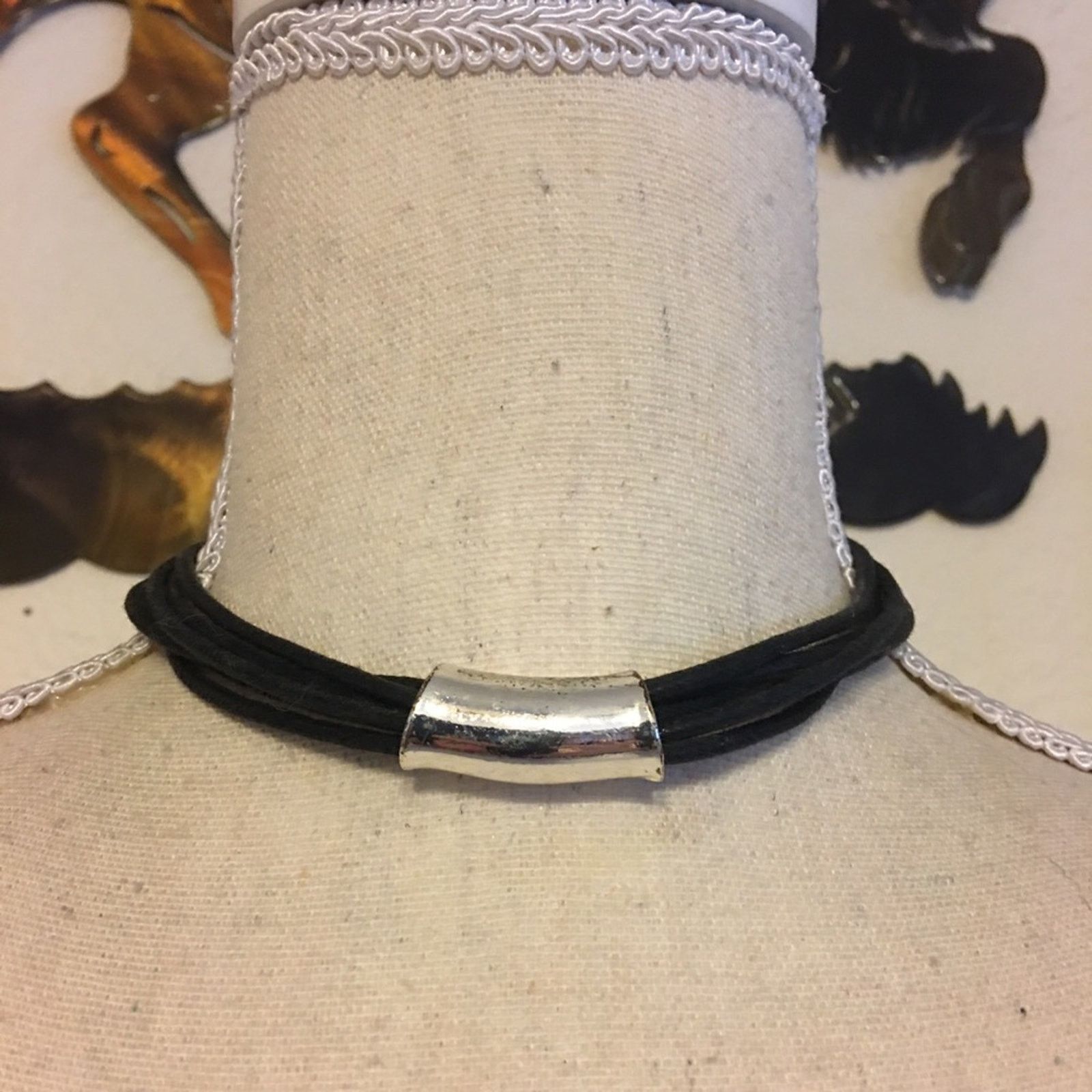 Jewelry Multi strand leather cord silver accent choker Size ONE SIZE - 1 Thumbnail