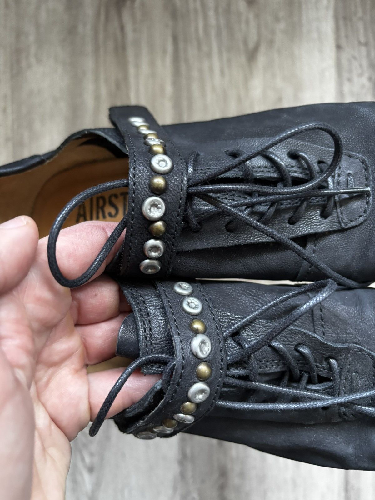 A.S.98 A.S. 98 (AirStep) Leather Studded Low-Heel Shoes – Black Size US 6.5 / IT 36.5 - 6 Thumbnail