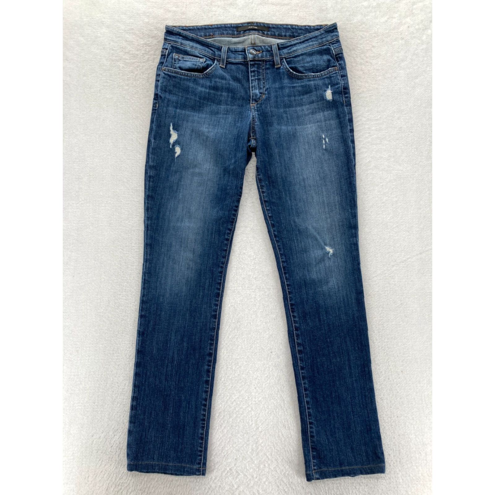 Vintage Joe's Jeans Women's 28 Slim Fit Straight Leg Dark Blue Stretch Denim Distressed Jeans Size 24" / US 00 / IT 34 - 2 Thumbnail