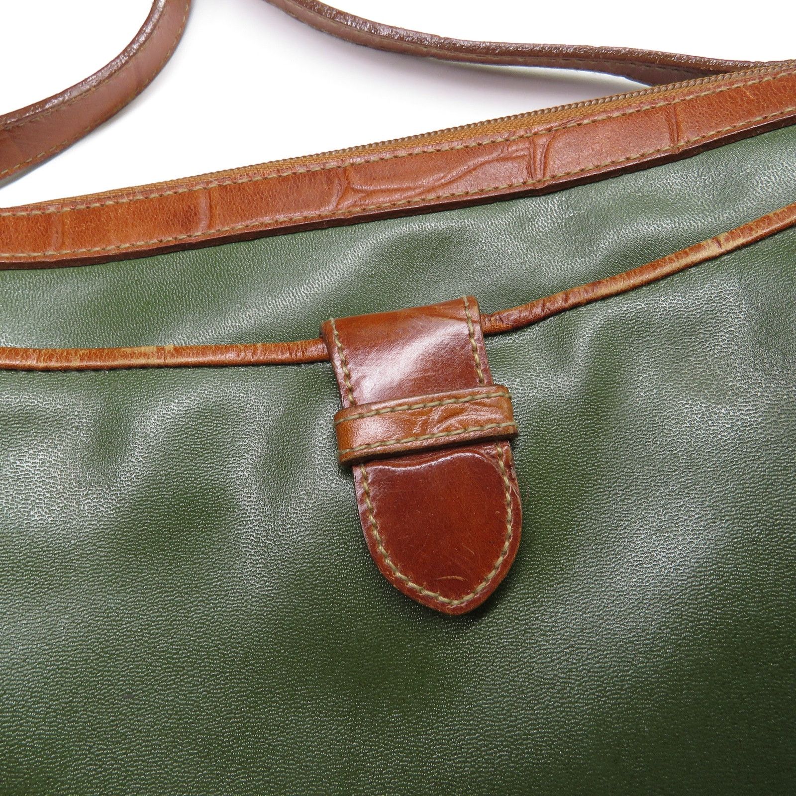 Vintage Vintage Olive Green Genuine Leather Crossbody Bag Retro Size ONE SIZE - 3 Thumbnail