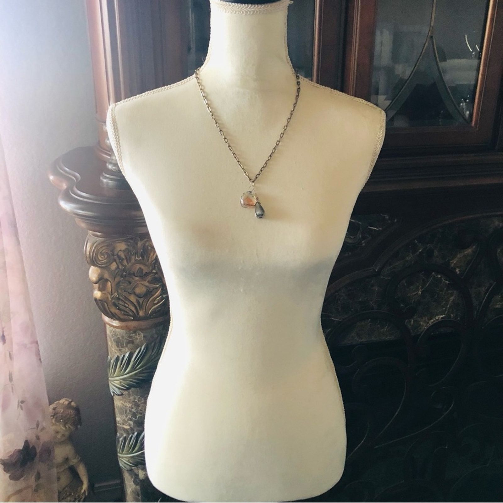 Handmade Handcrafted repurpose silver wired glass necklace Size ONE SIZE - 6 Thumbnail